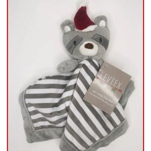 Levtex Baby Raccoon Blanket Gray White Stripe Christmas Security Lovey